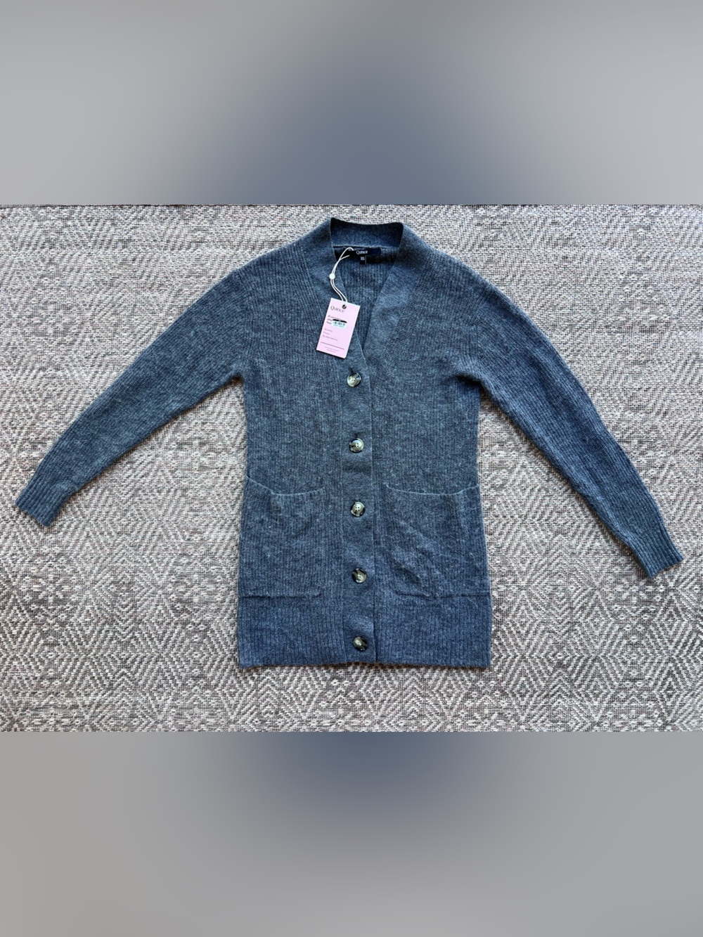NWT Quince XS Merino Wool Baby Alpaca Long Cardigan Gray Button Front